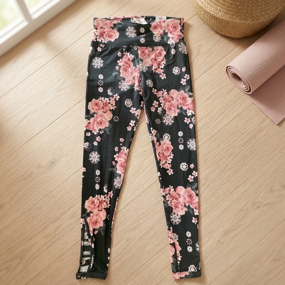 Girls Size 14/16 Leggings Lot of 4 Justice Cat & Jack Floral Panda Space